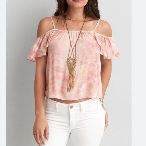 American Eagle Swing Flutter-Sleeve Cold Shoulder Off-The-Shoulder Top Small - Picture 1 of 16